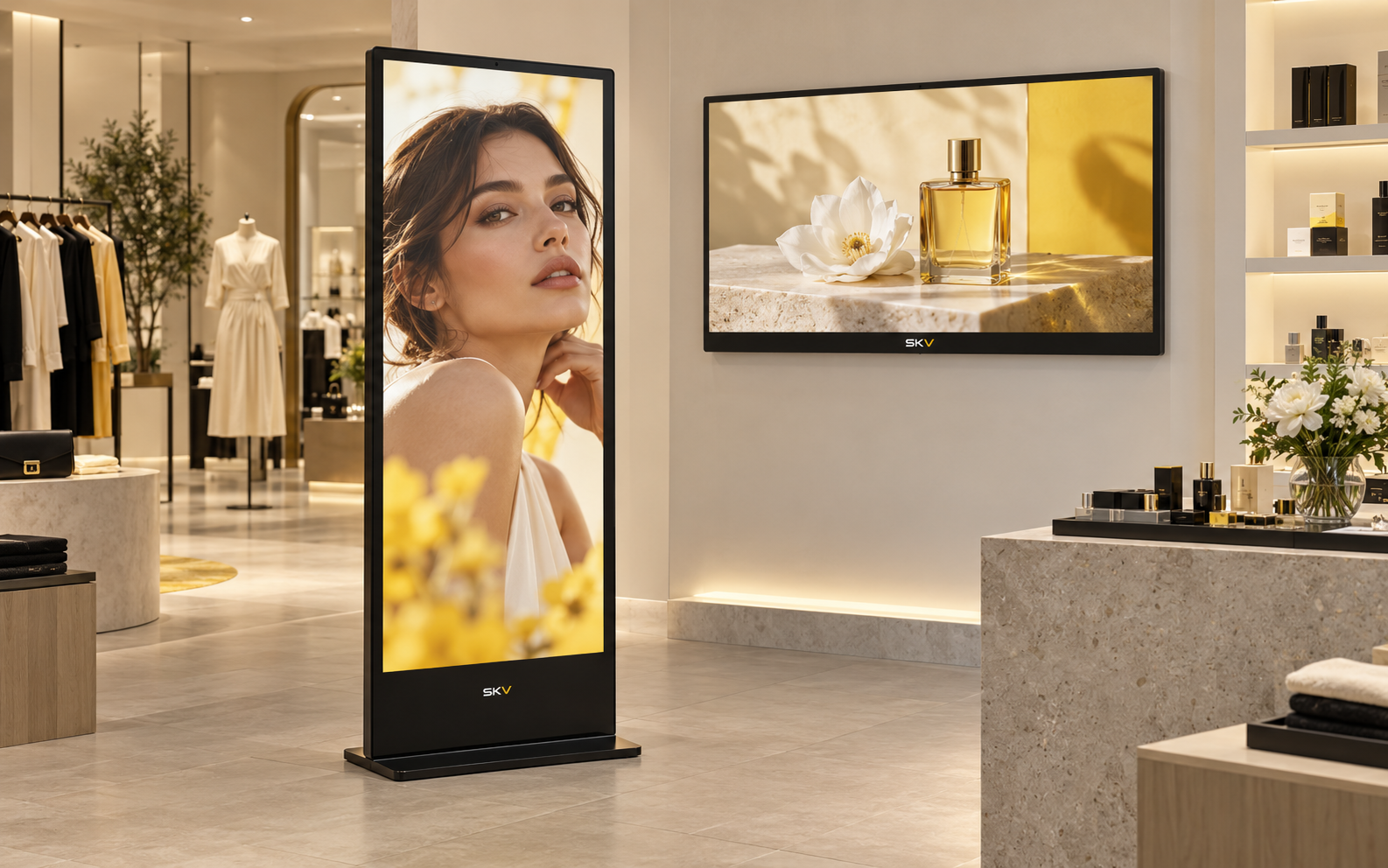Wall-mounted digital signage in a retail environment