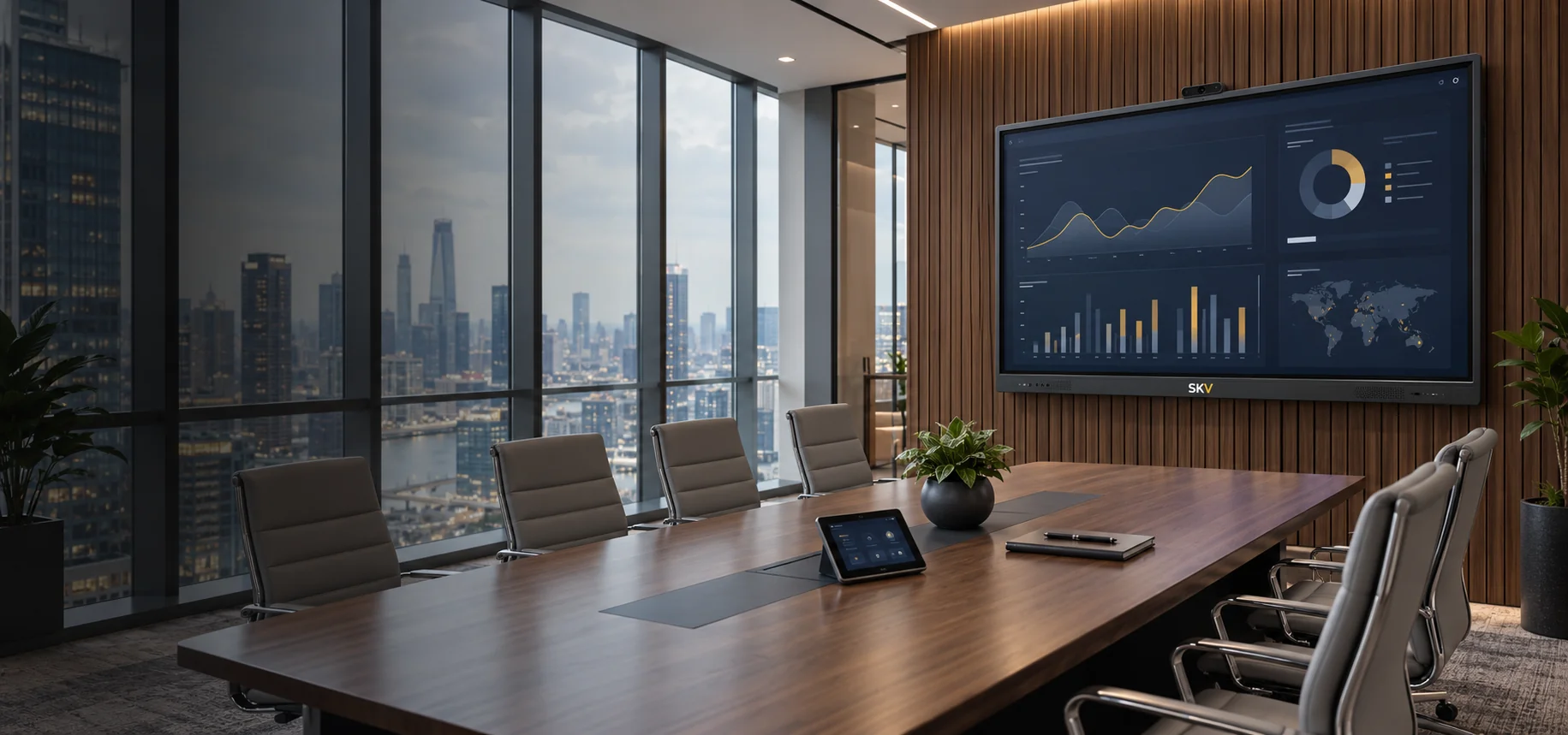 SKV interactive flat panel in a corporate meeting room