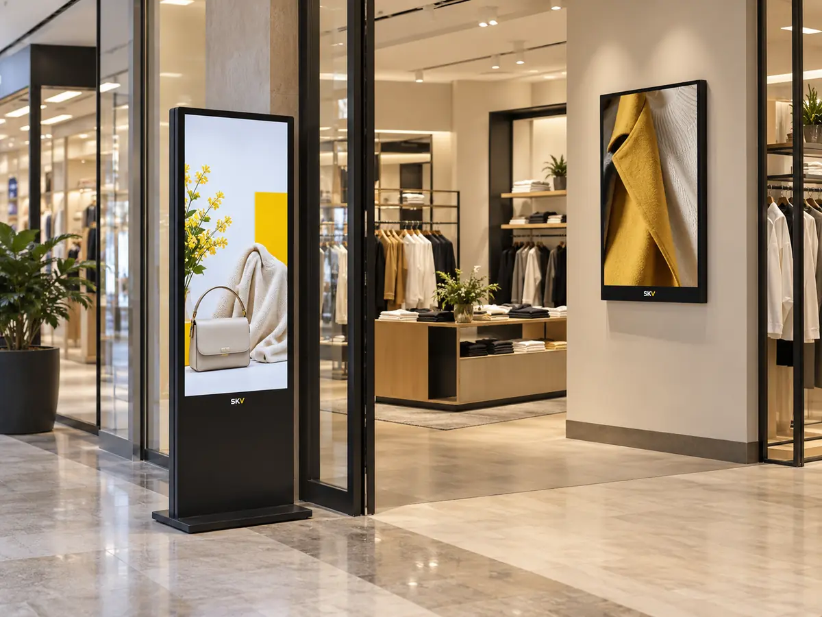 Wall-mounted digital signage display in a retail environment